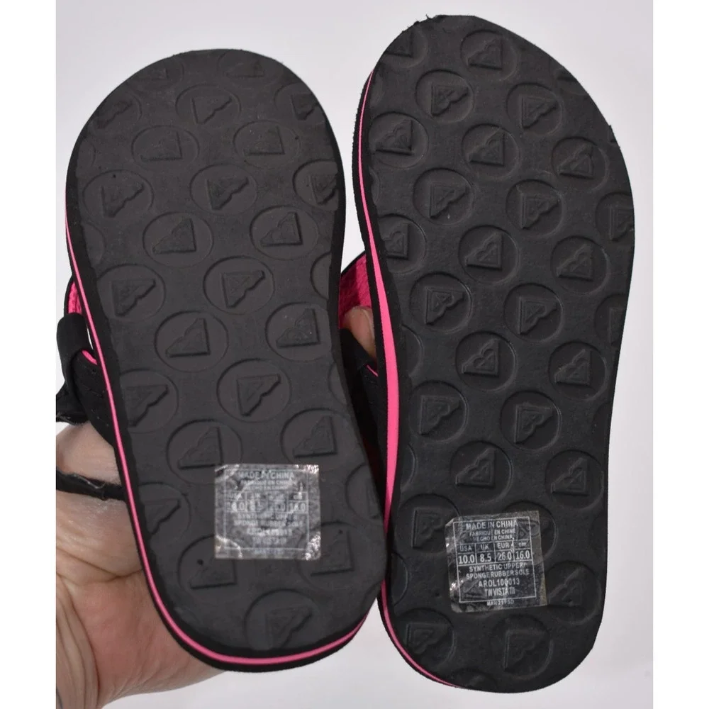 ROXY Vista 3 Point Thong Sandal Flip Flop Black & Pink Youth Kids Toddlers US 10